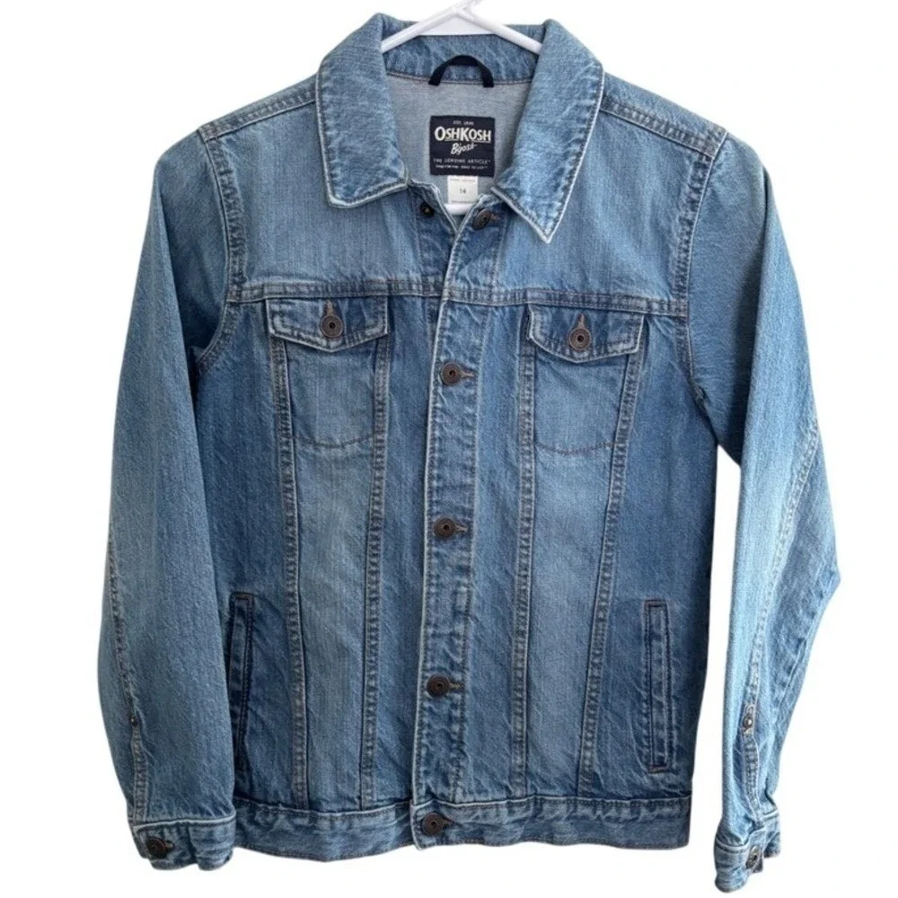 OshKosh Bgosh Kids‎ Medium Wash Blue Denim Trucker Jacket Size 14 3H194310
